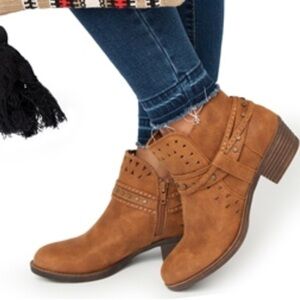 Sugar Terrain Distressed Light Brown Ankle Bootie with Studded Details